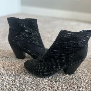 Elegant Black Ankle Boots with Rhinestones
